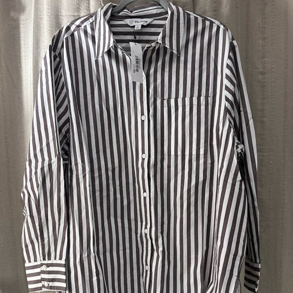 NWT The Drop Women's Kendra Loose Fit Long Shirt, Coffee Bean Stripe, XL - Picture 5 of 5